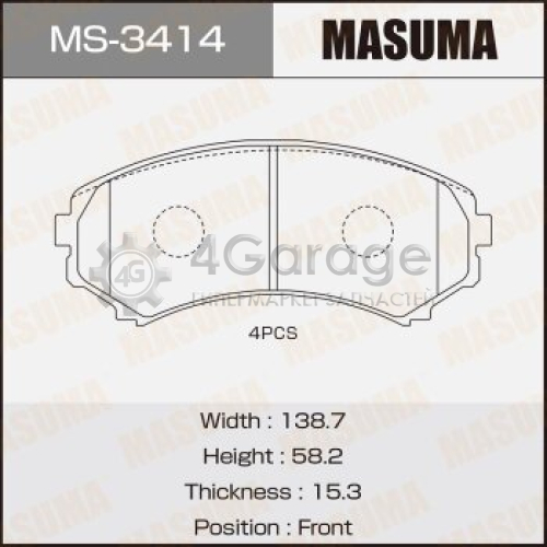 MASUMA MS3414 Колодки дисковые MASUMA, AN-493K, NP3006, P54029 front (1/12) в Красноярске