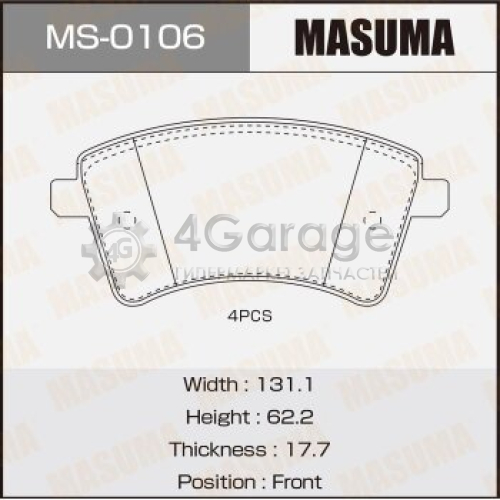 MASUMA MS0106 Колодки дисковые MASUMA, AN-4625K, P68044 front (1/12)