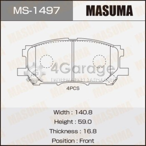 MASUMA MS1497 Колодки дисковые MASUMA, AN-687WK, NP1062, P83067 front (1/12)