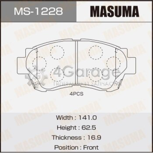 MASUMA MS1228 Колодки дисковые MASUMA, AN-322K, NP1006, P83027 front (1/12)