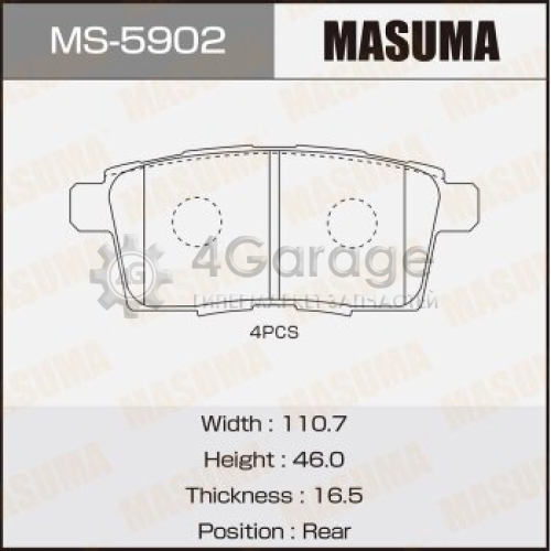 MASUMA MS5902 Колодки дисковые MASUMA, AN-737K, NP5024, P49041 rear (1/12)