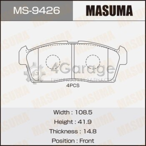 MASUMA MS9426 Колодки дисковые MASUMA, AN-610K, NP9012, P61108 front (1/12)