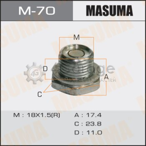 MASUMA M70 Болт маслосливной A/T С МАГНИТОМ MASUMA (с шайбой) Toyota ALLEX.NZE124.ZZE124 18x1.5mm