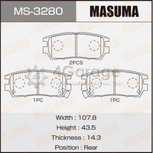 MASUMA MS3280 Колодки дисковые MASUMA, AN-366WK, NP3002, P54018 rear (1/12)