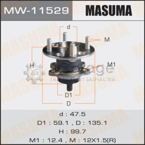 MASUMA MW11529 Ступичный узел MASUMA rear AQUA, COROLLA AXIO / NHP10, NRE160 (with ABS)