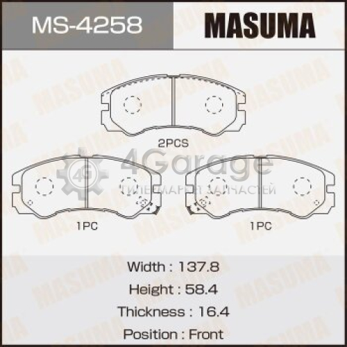 MASUMA MS4258 Колодки дисковые MASUMA, AN-386WK, NP4001, P59020 front (1/12)