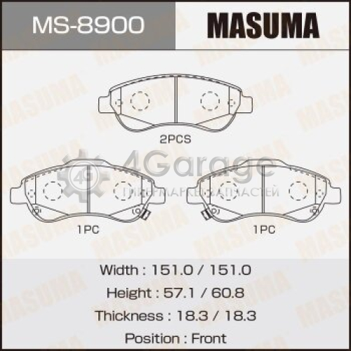 MASUMA MS8900 Колодки дисковые MASUMA, AN-8161WK, NP8012, P28045 front (1/8)