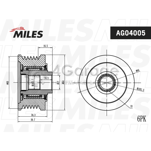 MILES AG04005 Муфта свободного хода генератора HYUNDAI/KIA 2.0D/2.2D 04- AG04005