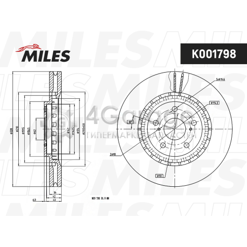 MILES K001798 Диск тормозной LEXUS RX 12- передний вент.D 328мм