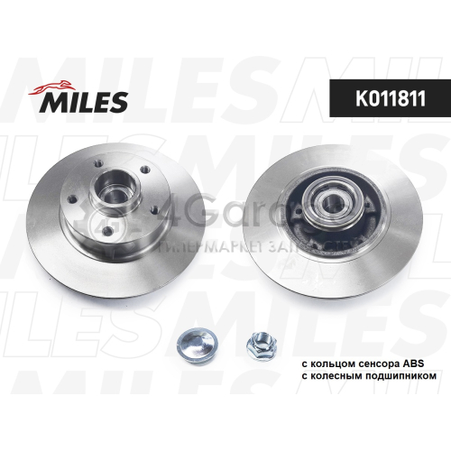 MILES K011811 Диск тормозной задний с подшипником (с кольцом ABS) RENAULT MEGANE/SCENIC III 08- K011811