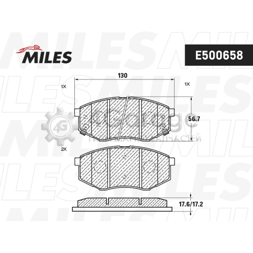 MILES E500658 Колодки тормозные KIA SOUL 14-/HYNDAI i20 10-/SONATA 09- передние Ceramic