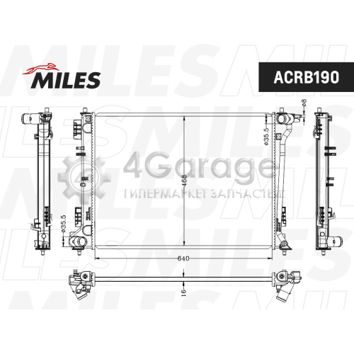 MILES ACRB190 Радиатор двигателя KIA SPORTAGE / HYUNDAI TUCSON 15- паяный