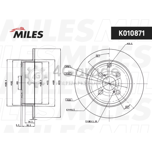 MILES K010871 Диск тормозной задний TOYOTA COROLLA E12 02- K010871