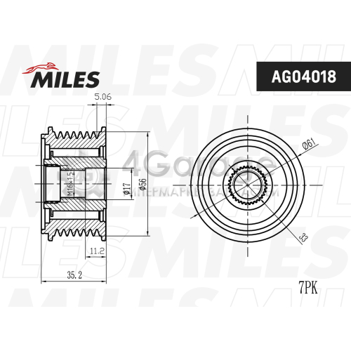 MILES AG04018 Муфта свободного хода генератора VW PHAETON/TOUAREG 3.2 02 09 AG04018