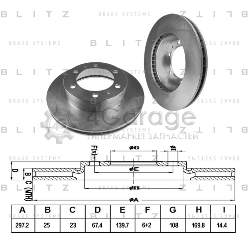 BLITZ BS0376 Диск тормозной передний вентилируемый