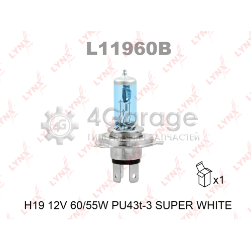 LYNXauto L11960B Лампа H19 12V 60/55W PU43t-3 SUPER WHITE