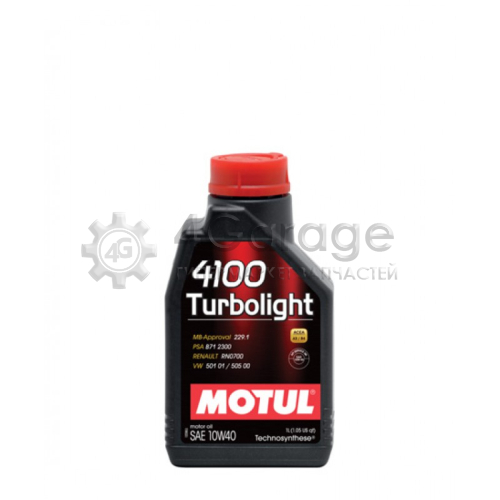 MOTUL 108644 MOTUL Моторное масло 10w40 Motul 1л Полусинтетика 4100 Turbolight Mb/Renault/Vw A3/B4