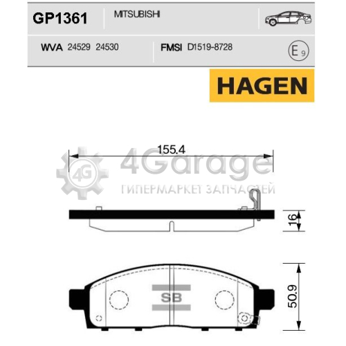 Hi-Q (SANGSIN) GP1361 Колодки тормозные передние Premium HAGEN