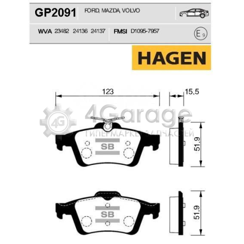 Hi-Q (SANGSIN) GP2091 Колодки тормозные задние Premium HAGEN