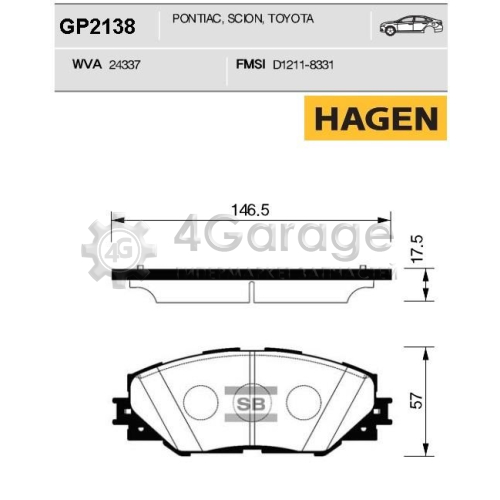 Hi-Q (SANGSIN) GP2138 Колодки тормозные передние HAGEN