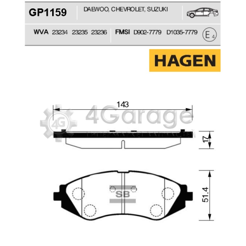 Hi-Q (SANGSIN) GP1159 Колодки тормозные передние HAGEN