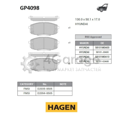 Hi-Q (SANGSIN) GP4098 Колодки тормозные передние