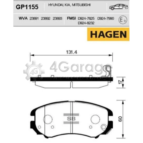 Hi-Q (SANGSIN) GP1155 Колодки тормозные передние Premium HAGEN