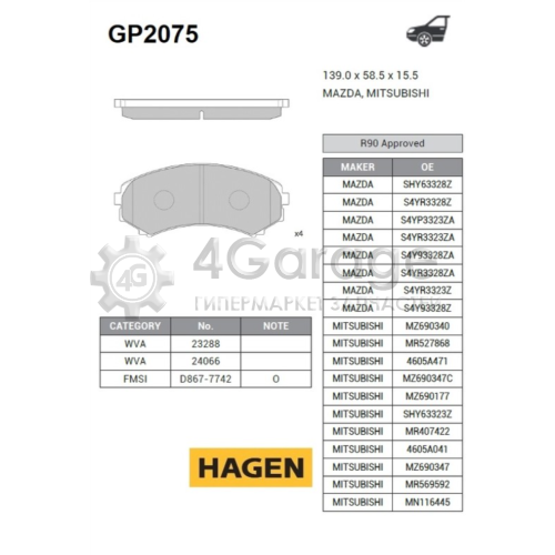 Hi-Q (SANGSIN) GP2075 Колодки тормозные передние Hagen в Красноярске