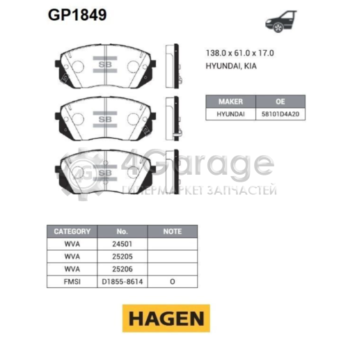 Hi-Q (SANGSIN) GP1849 Колодки тормозные передние