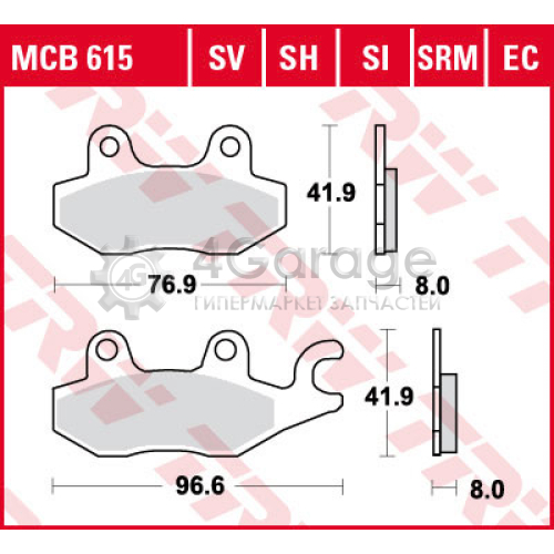 TRW MCB615SH Комплект тормозных колодок дисковый тормоз Sinter Street в Красноярске