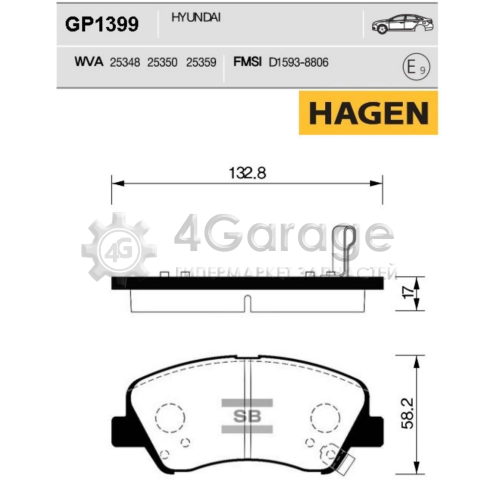 Hi-Q (SANGSIN) GP1399 Колодки тормозные передние Premium brake pads HAGEN